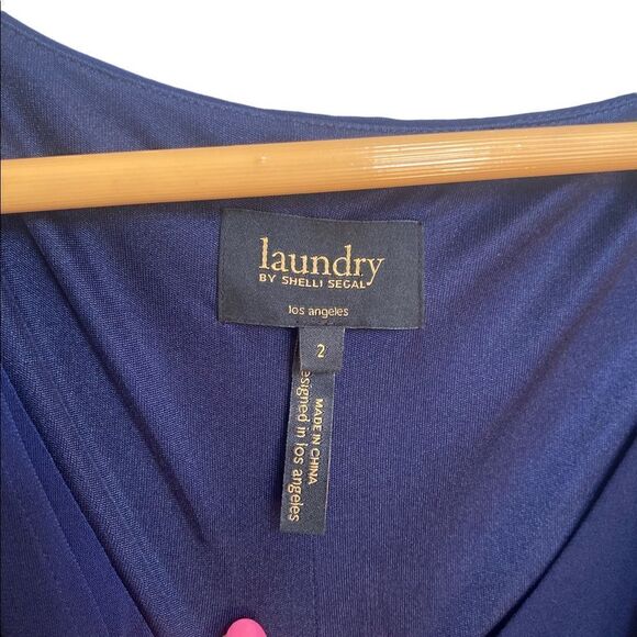 LAUNDRY BY SHELLI SEGAL Navy Blue Tulip Tiered Sleeveless Cocktail Dress 2 - Picture 3 of 4